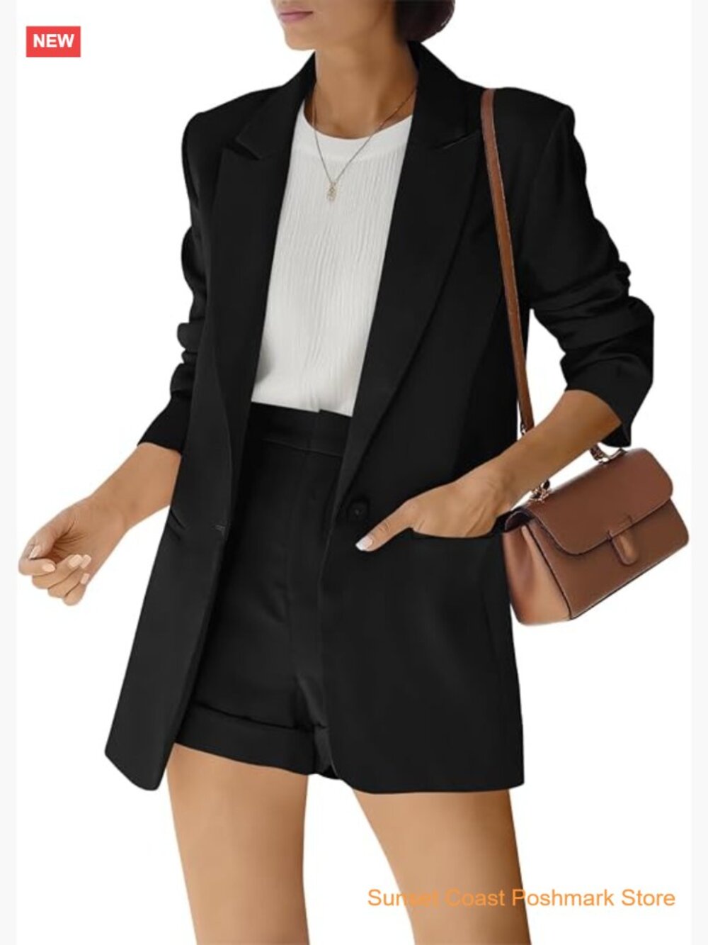 2 Piece Open Front Long Sleeve Blazer and Short Pants Suit Set